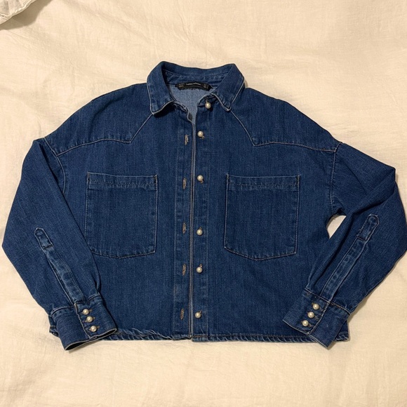 Zara Jackets & Blazers - Zara denim shacket with faux pearl buttons
